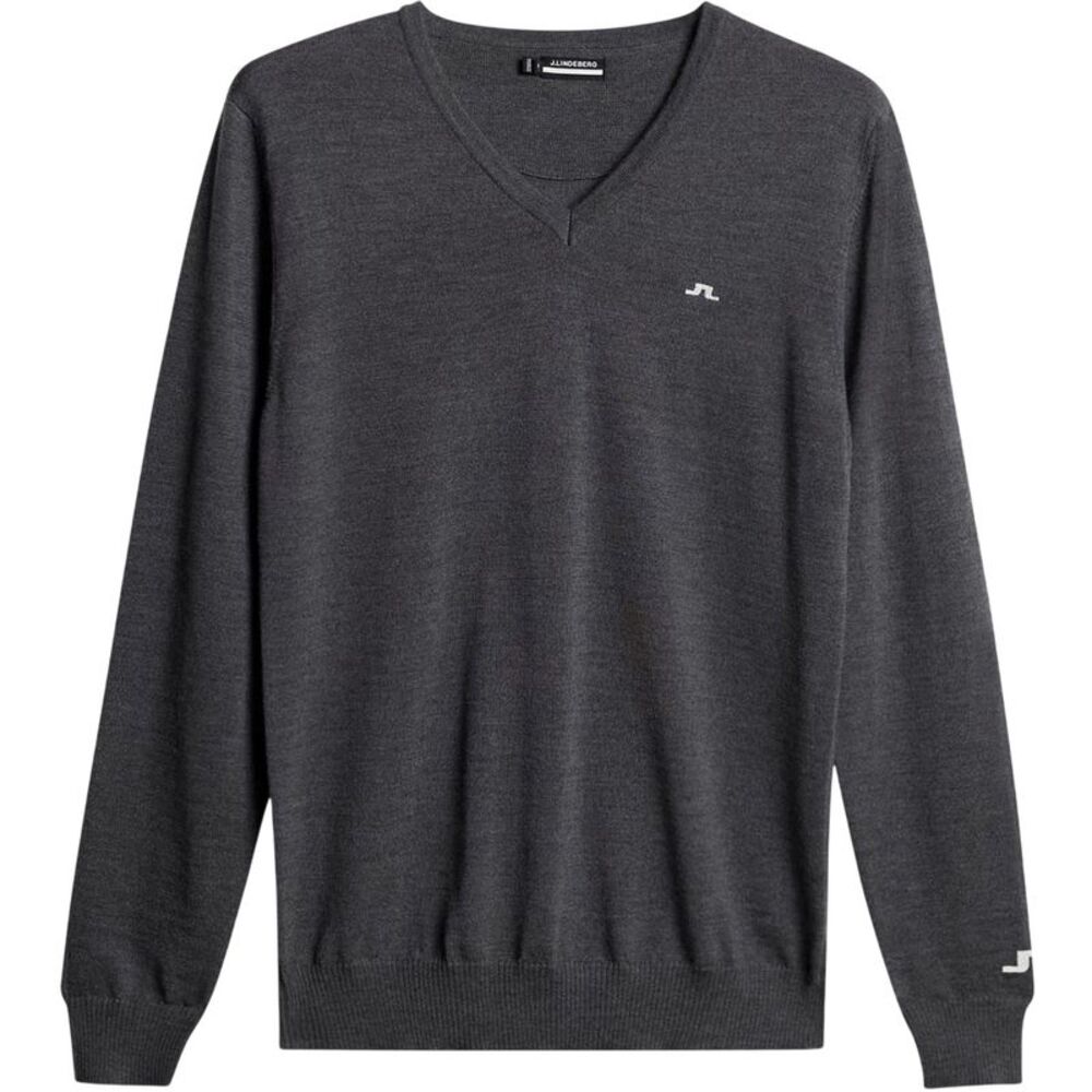 J.Lindeberg Mens Lymn Embroidered Logo Knitted V Neck Sweatshirt / Grey Melange